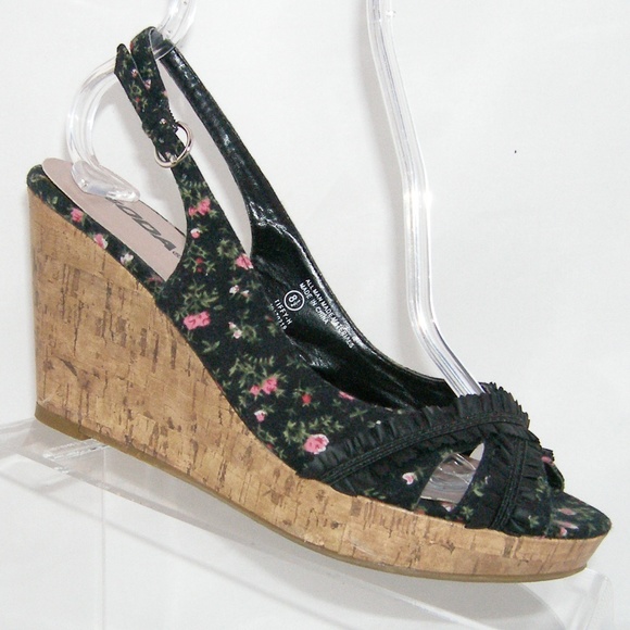 Soda Shoes - Soda 'Tiffy' floral ruffle buckle slingbacks 8.5
